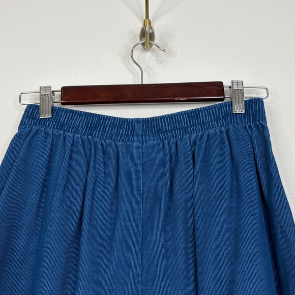 Vintage Midi Skirt Womens Medium Blue Cotton Corduroy Pleated Full Pockets - Picture 4 of 10